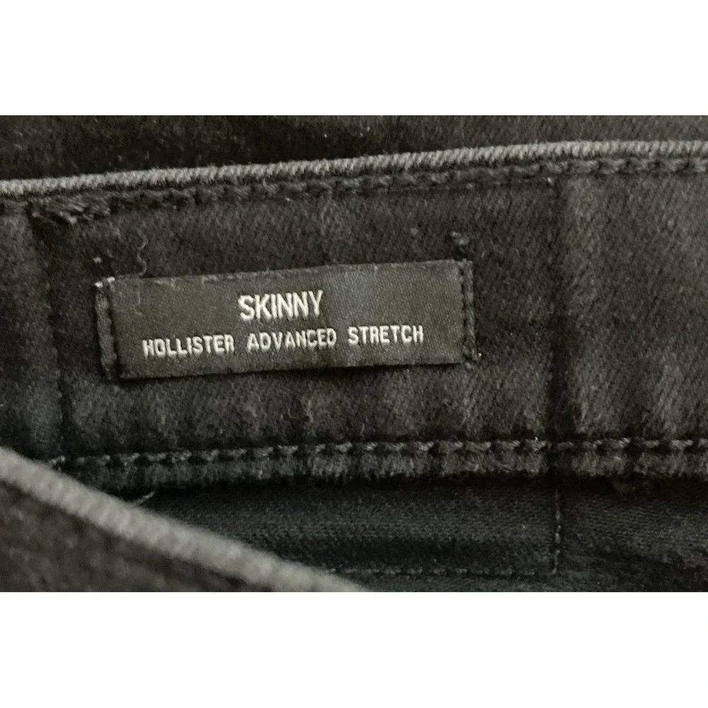 Hollister Denim Jeans Black Skinny Men's 29x30 Distressed Knee Holes Zip
